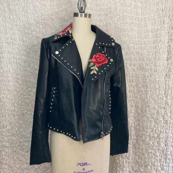 Justify Rose Embroidered Studded Moto Jacket - Picture 2 of 6